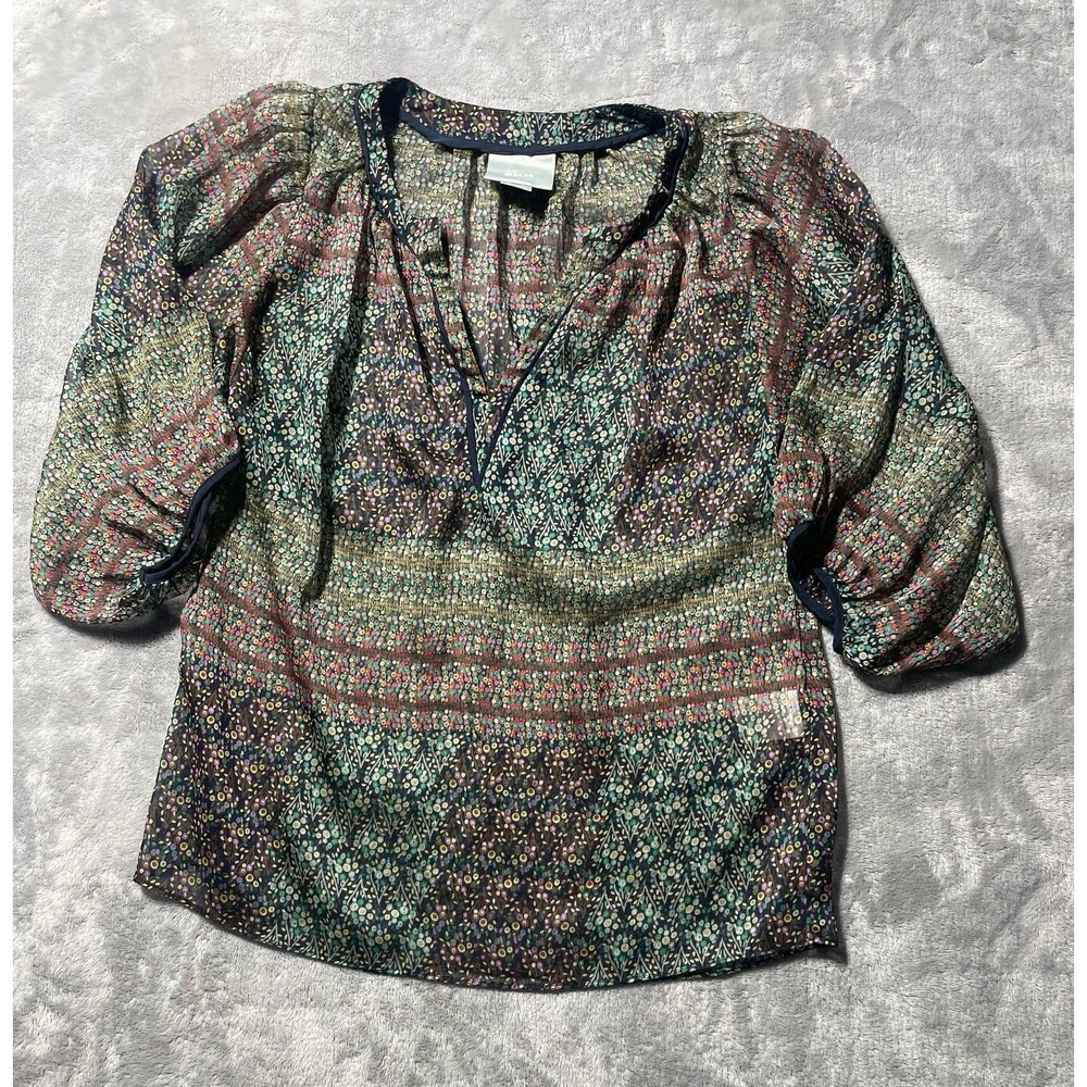 Maeve Anthropologie Floral Sheer Balloon Sleeves Blouse Boho Women’s XS